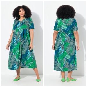 NWT Ulla Popken Leay Print Empire Knit A-Line Pocket Dress 16 18